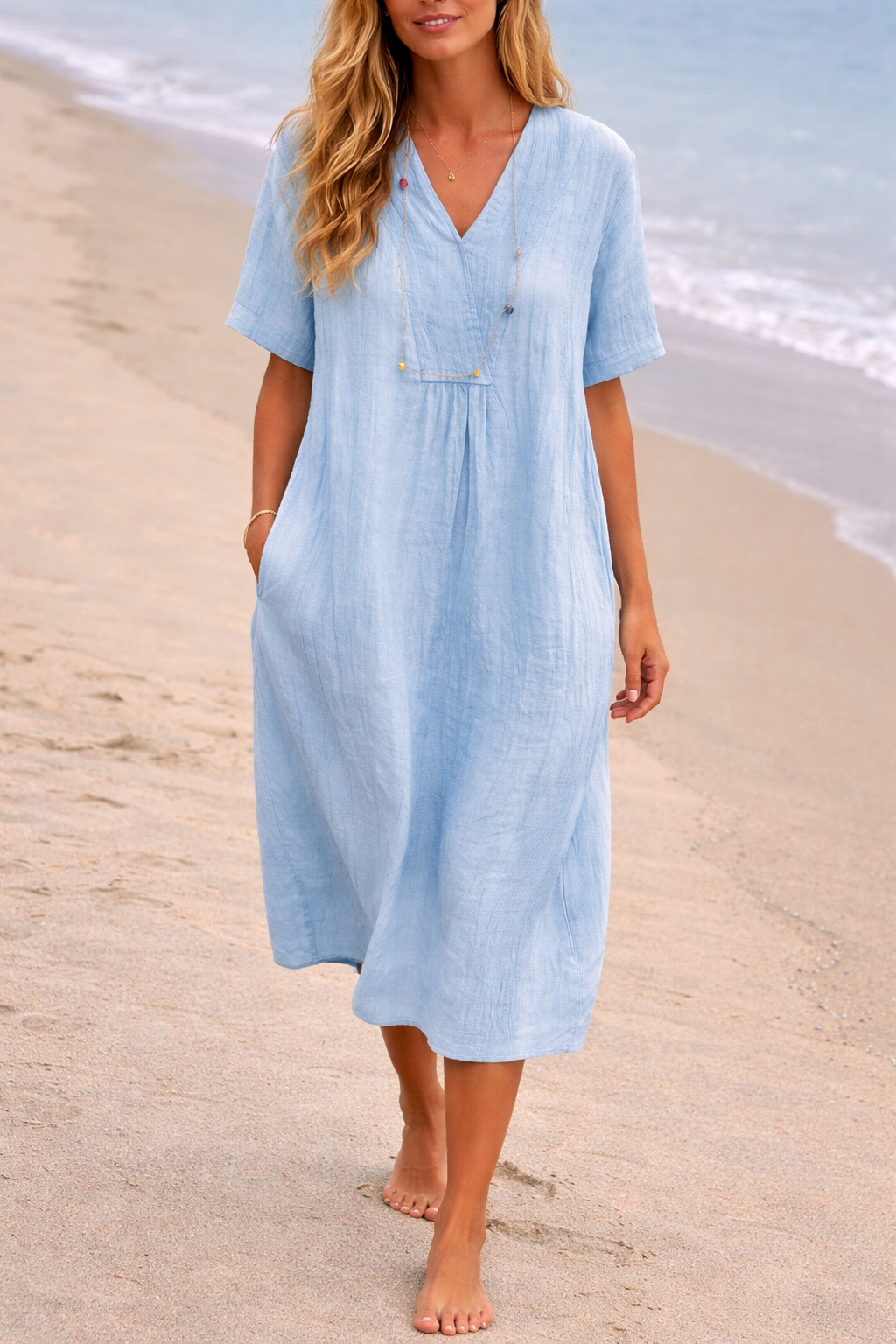 Robe femme midi coupe décontractée poches pratiques – Image 3