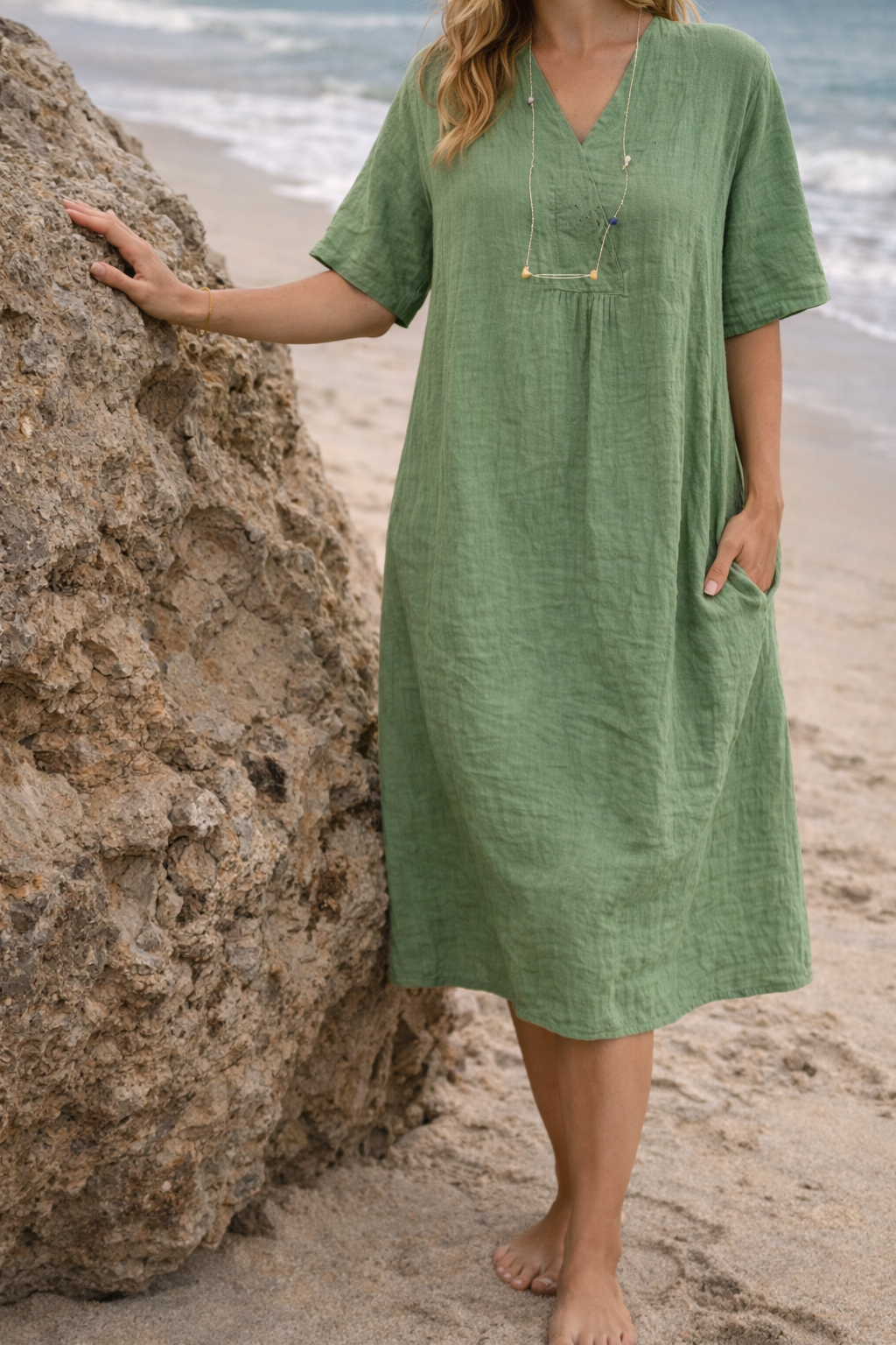 Robe femme midi coupe décontractée poches pratiques – Image 2