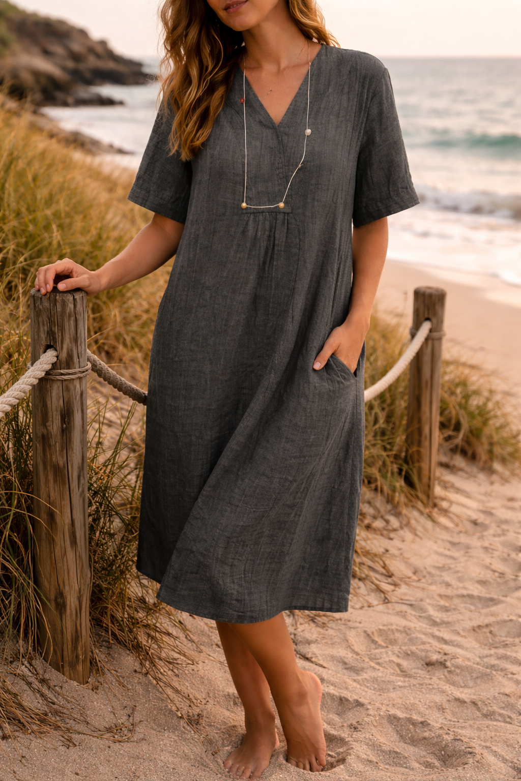 Robe femme midi coupe décontractée poches pratiques – Image 5