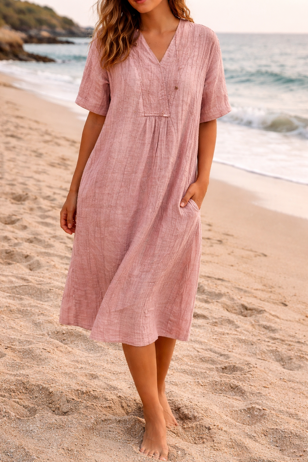 Robe femme midi coupe décontractée poches pratiques