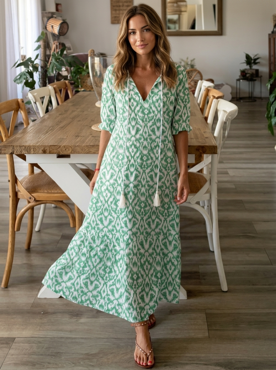 Robe femme été col V manches courtes polyester coton – Image 6