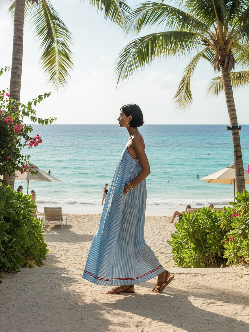 Robe longue femme rayée fines bretelles décontractée – Image 5