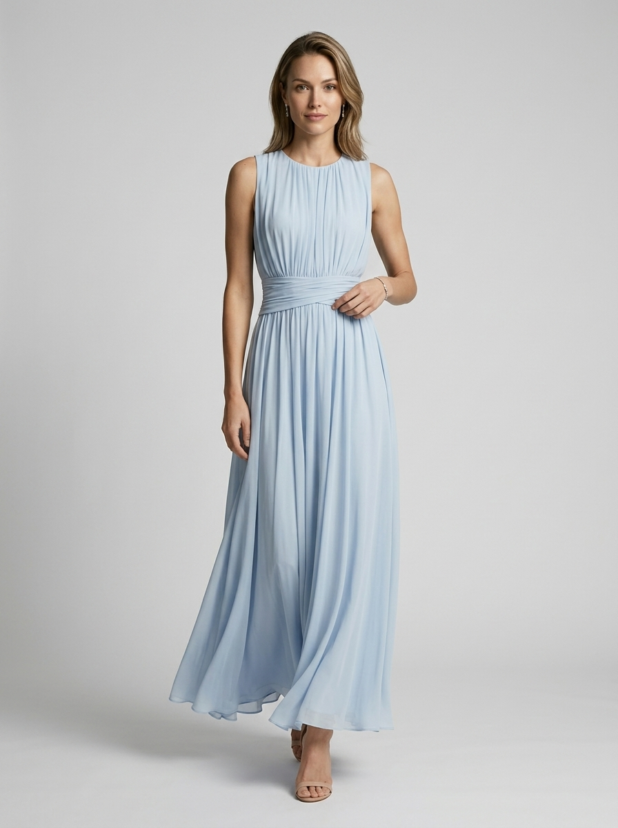 Robe femme mousseline de polyester taille marquée élégante