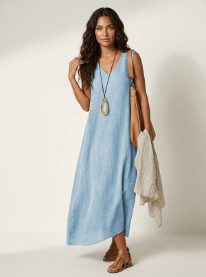 Robe femme été sans manches col V fluide