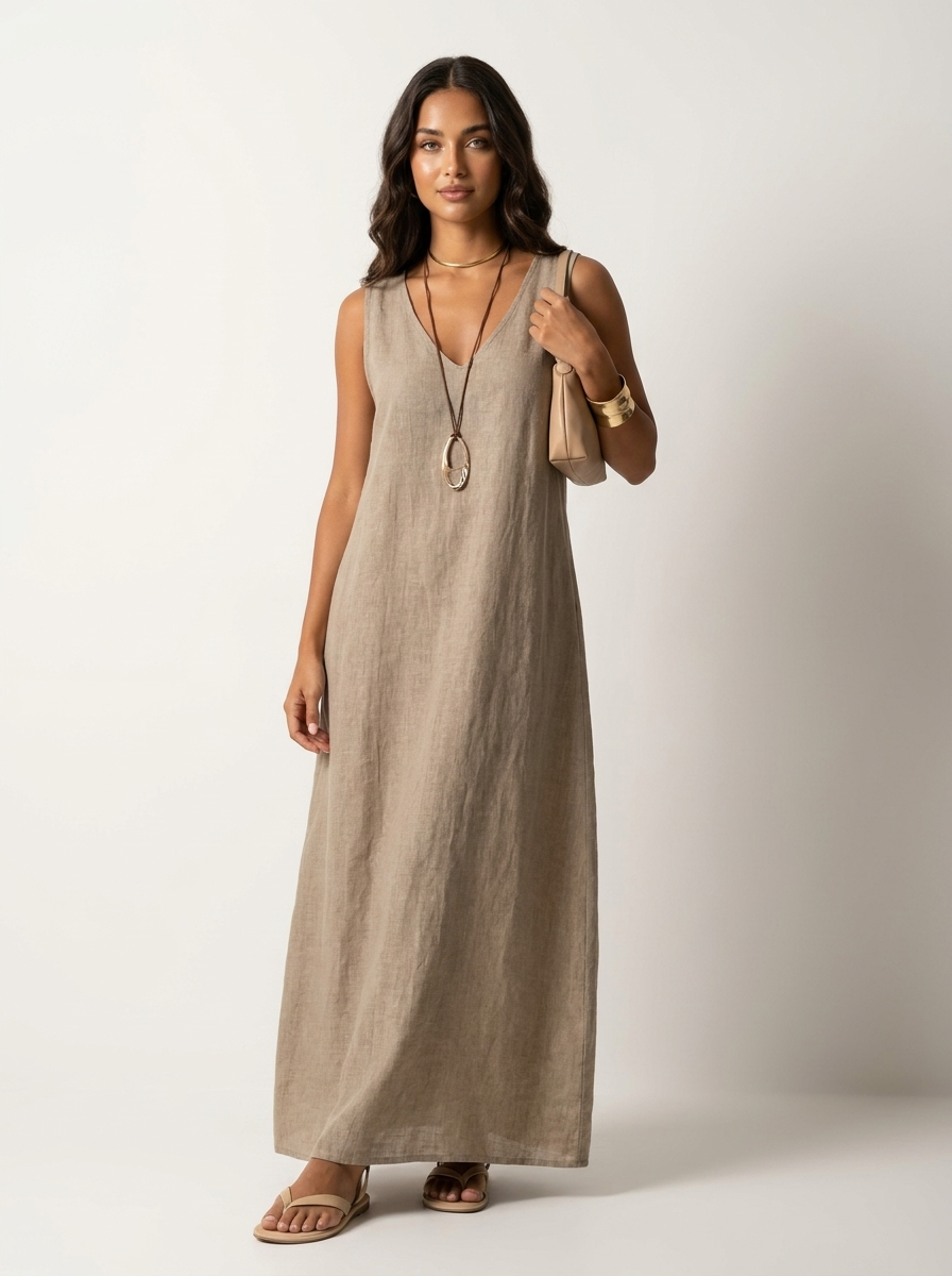 Robe femme été sans manches col V fluide – Image 2
