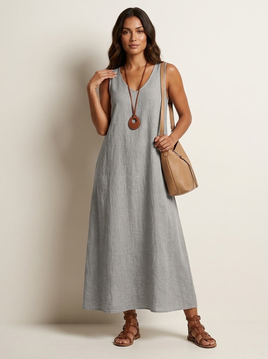 Robe femme été sans manches col V fluide – Image 5
