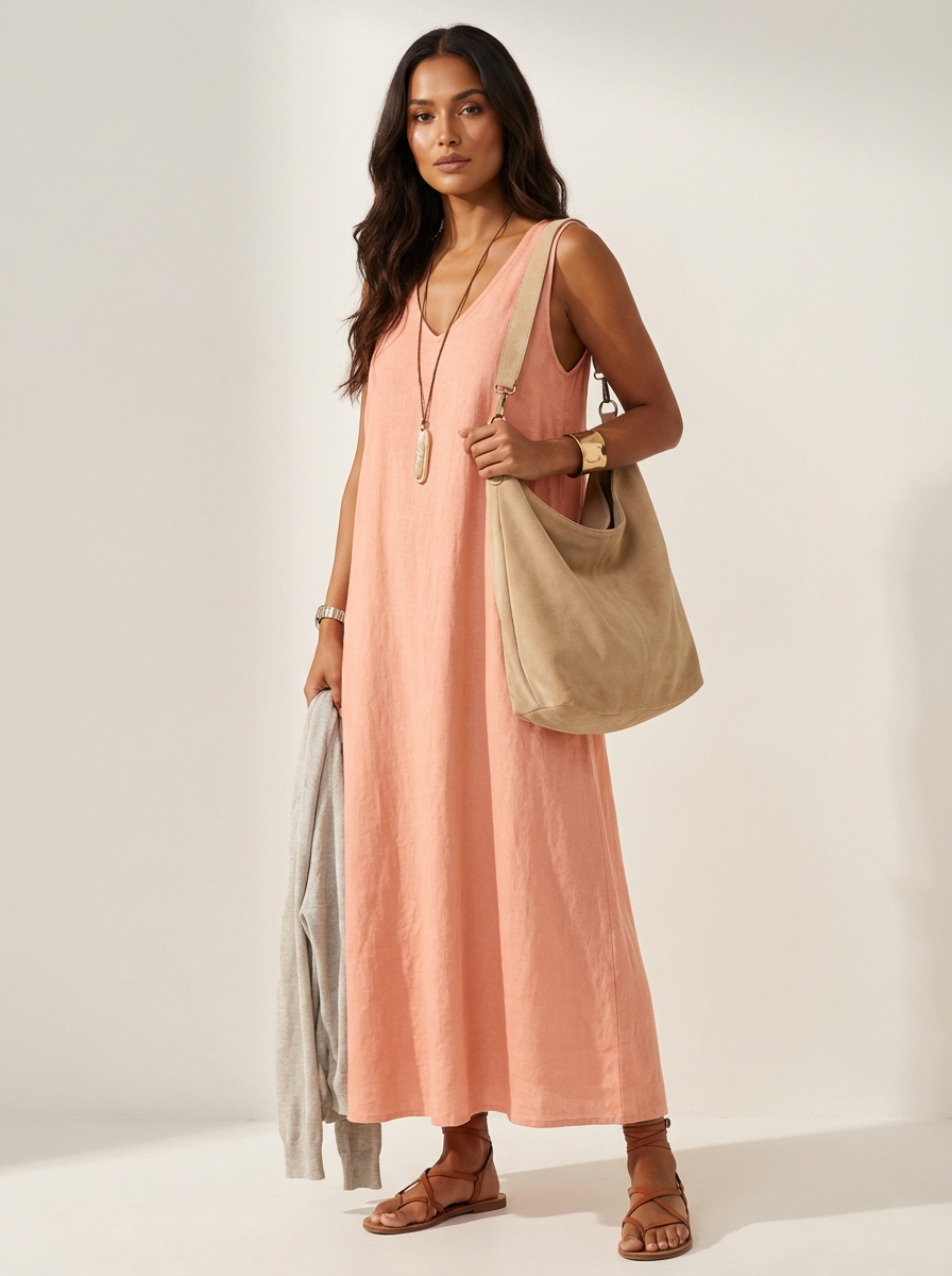 Robe femme été sans manches col V fluide – Image 3