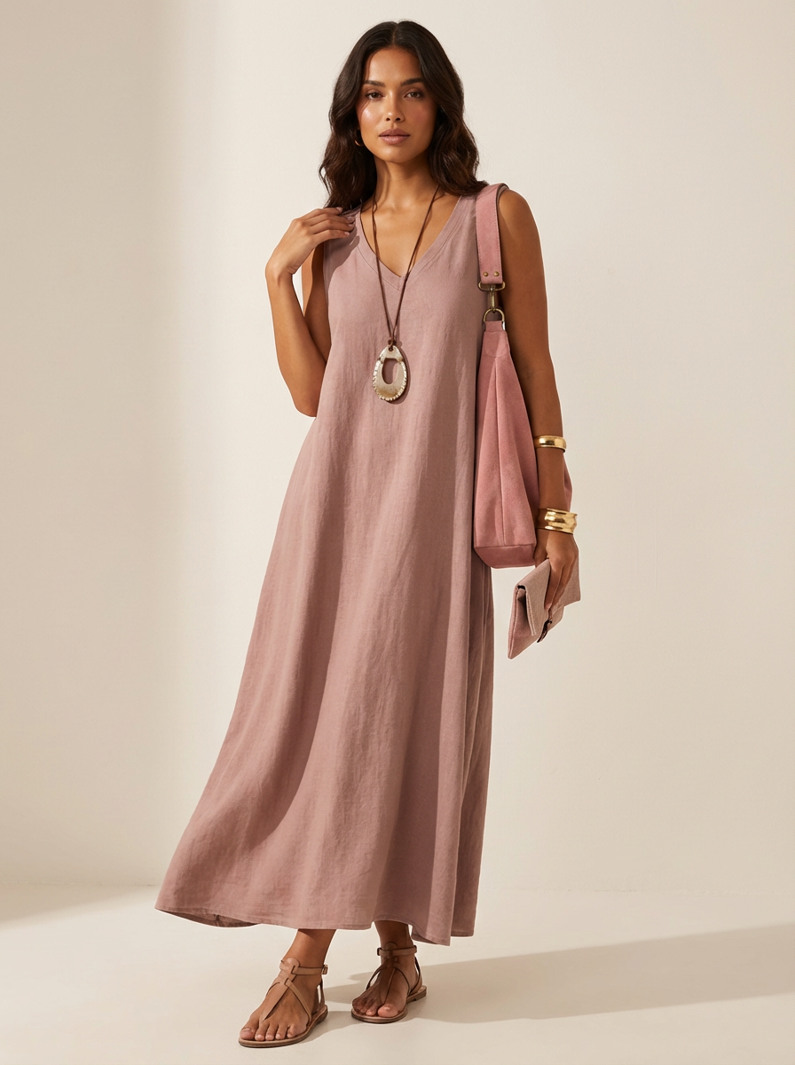 Robe femme été sans manches col V fluide – Image 4