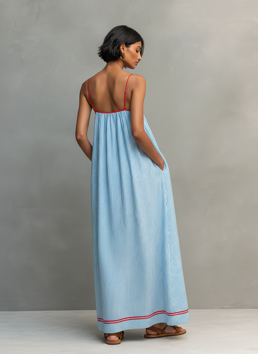 Robe longue femme rayée fines bretelles décontractée – Image 4