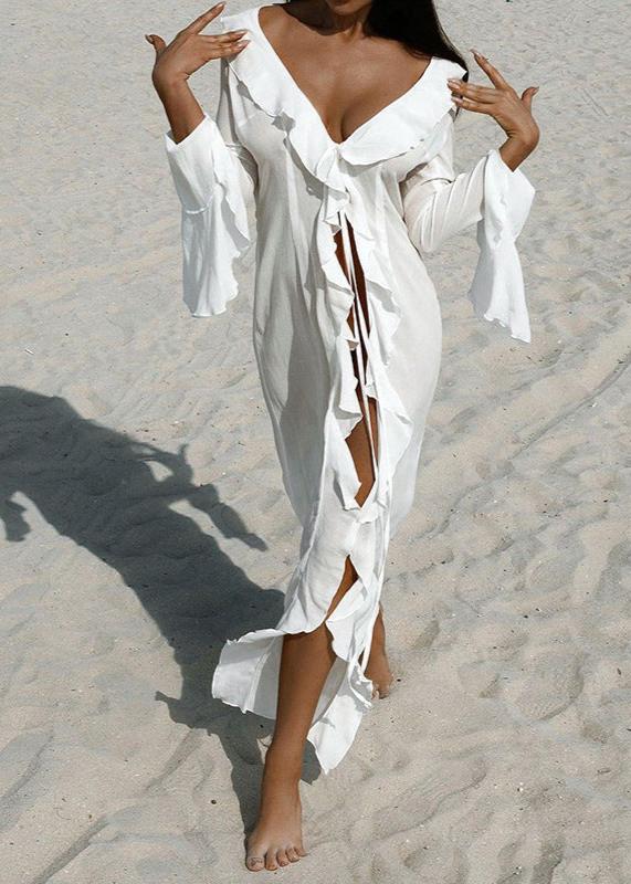 Robe femme de plage longue fluide à volants – Image 3