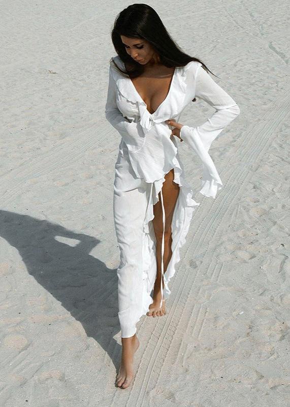Robe femme de plage longue fluide à volants