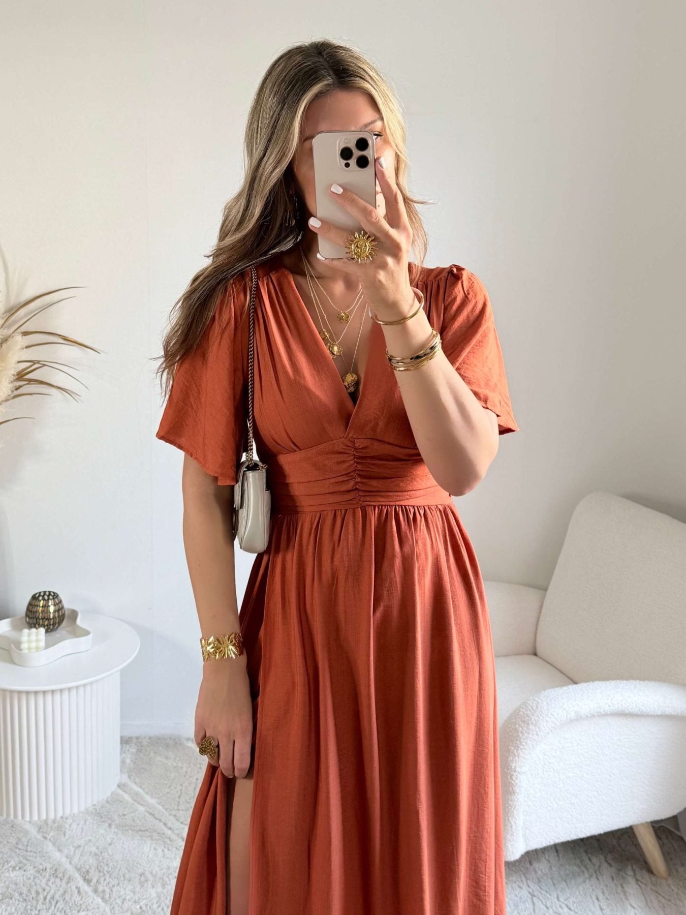Robe femme terracotta, disponible en grandes tailles