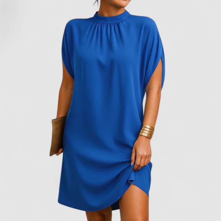 Robe femme coupe ajustée décolleté froncé épaules découpées – Image 2