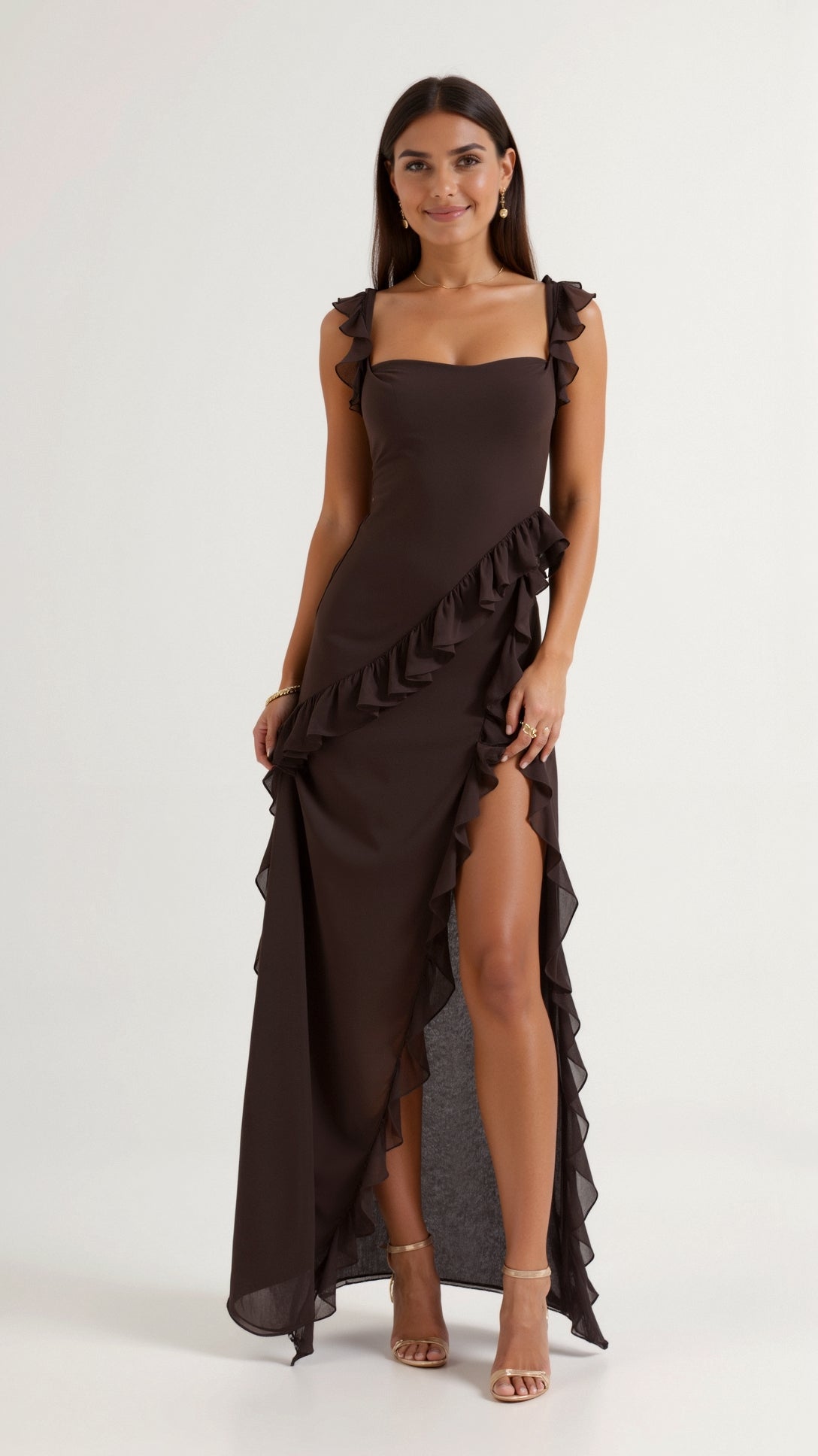 Robe femme longue à fente avant et haut ajusté