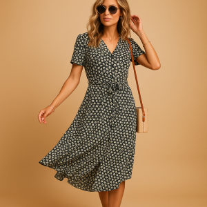 Robe femme midi boutonnée manches courtes été