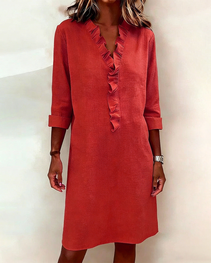 Robe femme coton lin respirante manches longues – Image 2