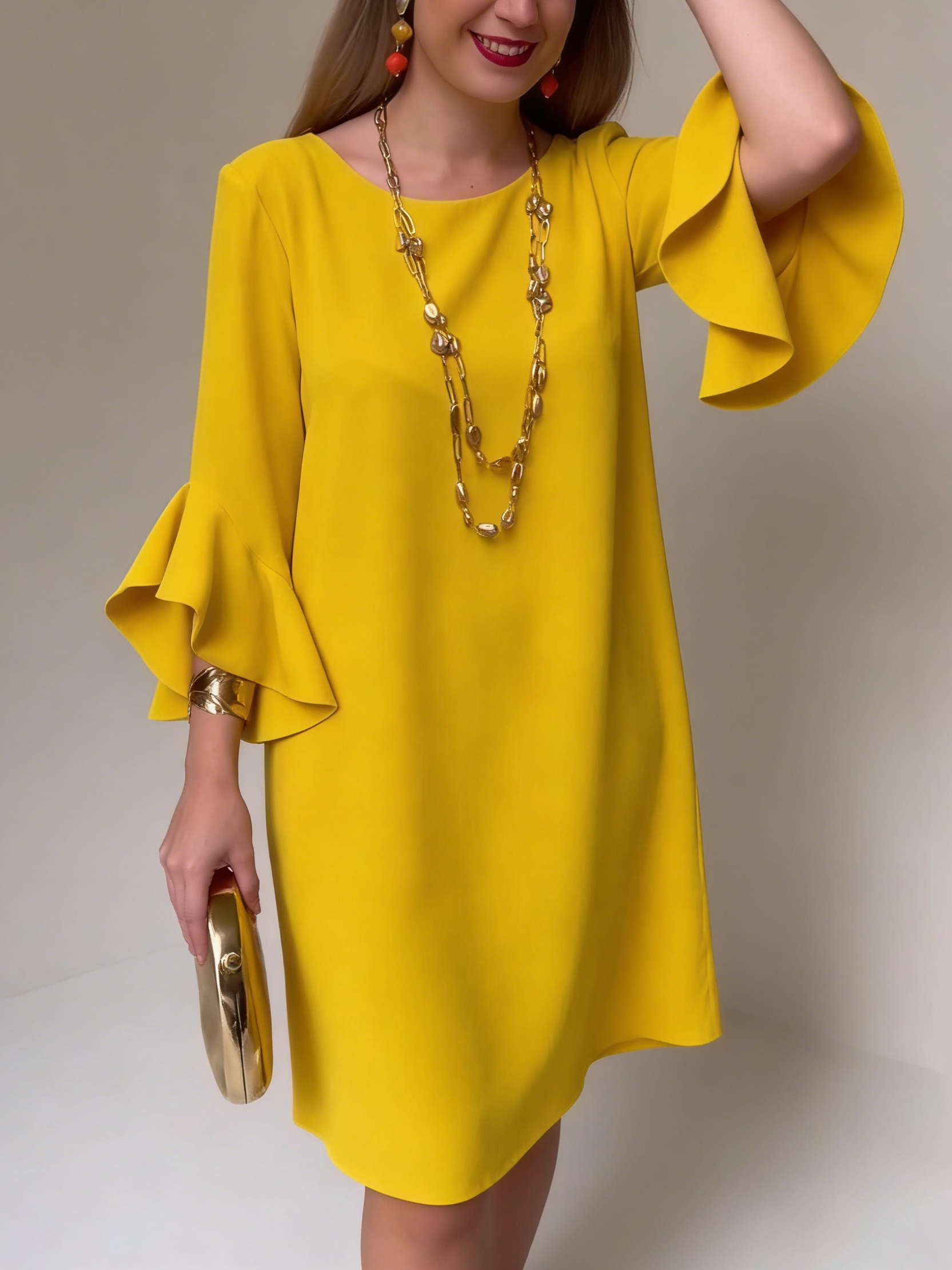 Robe Femme Respirante Col Rond Manches 3/4 Été