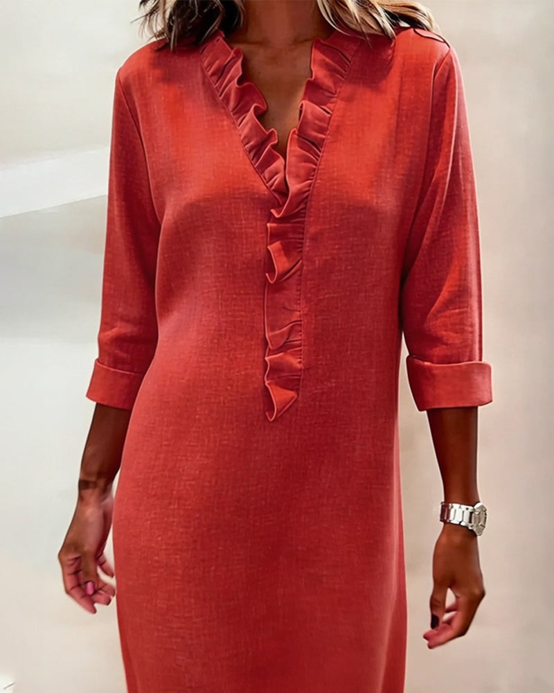 Robe femme coton lin respirante manches longues – Image 12