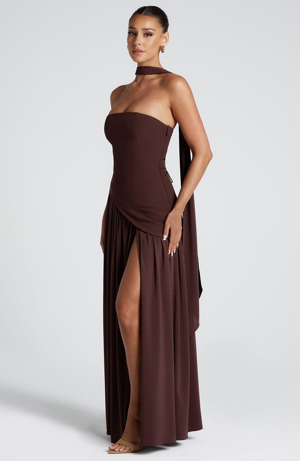 Robe femme décolleté bandeau asymétrique fente haute – Image 12