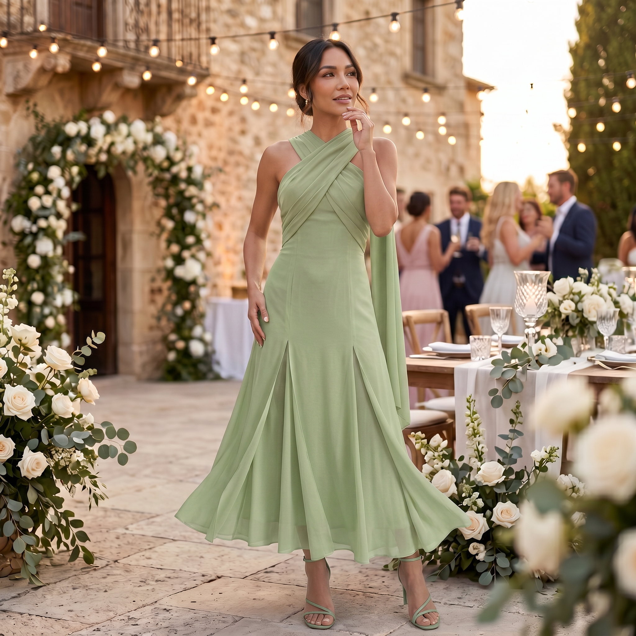 Robe longue femme en gaze coupe slim élégante – Image 12
