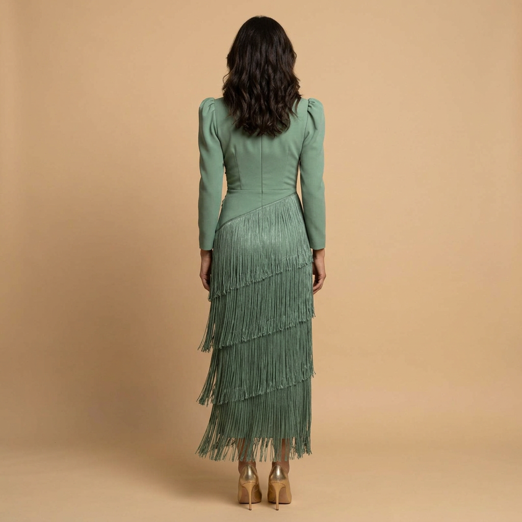 Robe de soirée femme franges étagées mouvement fluide – Image 6
