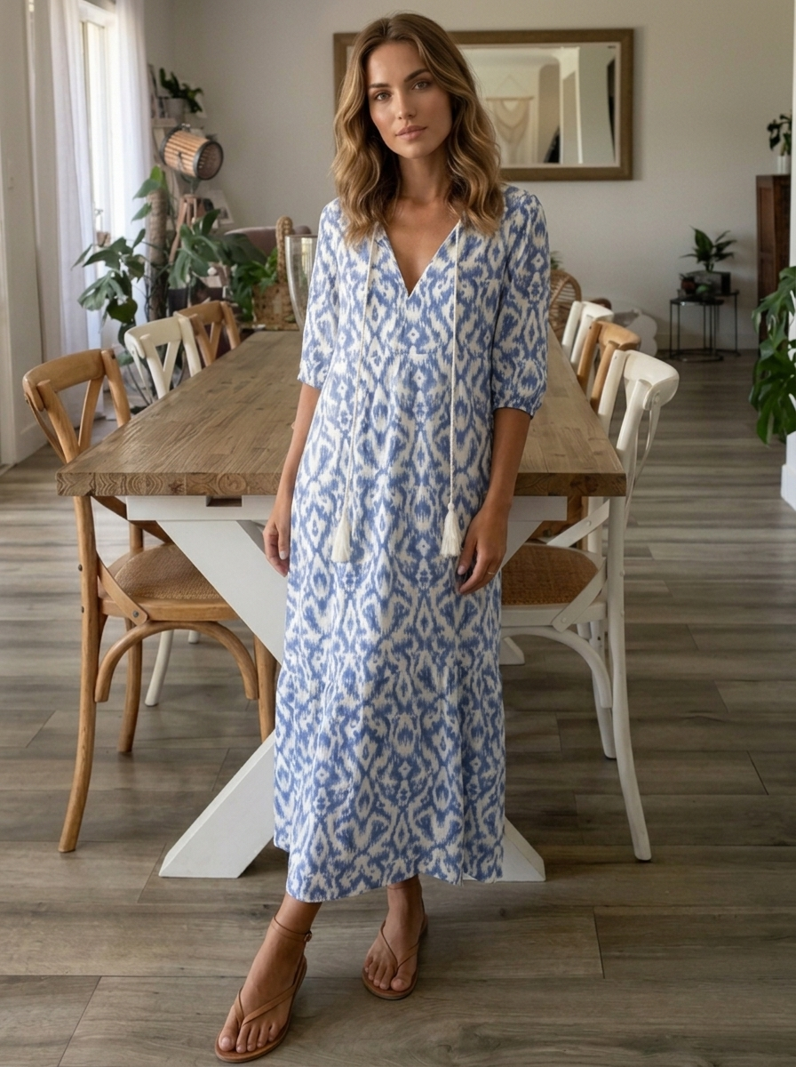 Robe femme été col V manches courtes polyester coton – Image 4