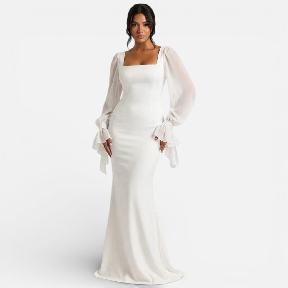 Robe femme encolure carrée silhouette ajustée