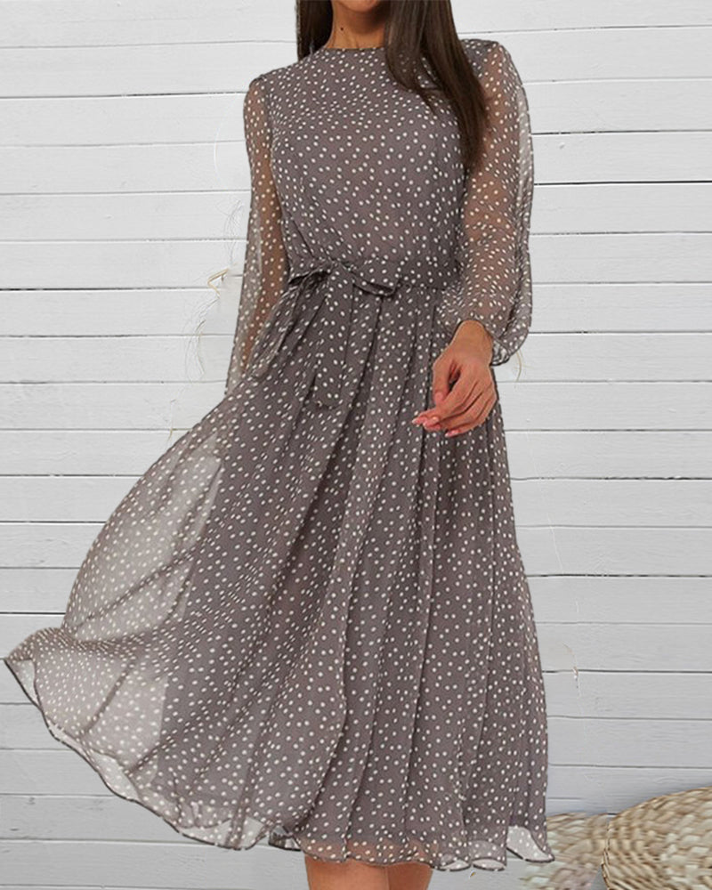 Robe femme à pois mélange coton manches lanternes élégante – Image 2
