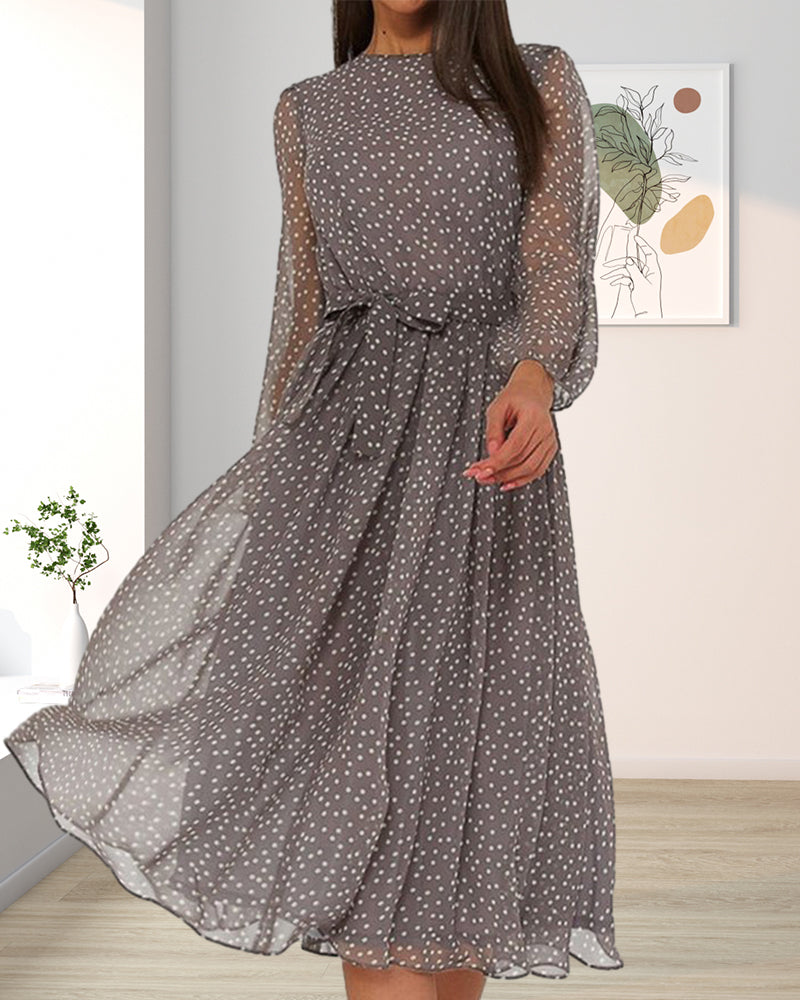 Robe femme à pois mélange coton manches lanternes élégante – Image 3