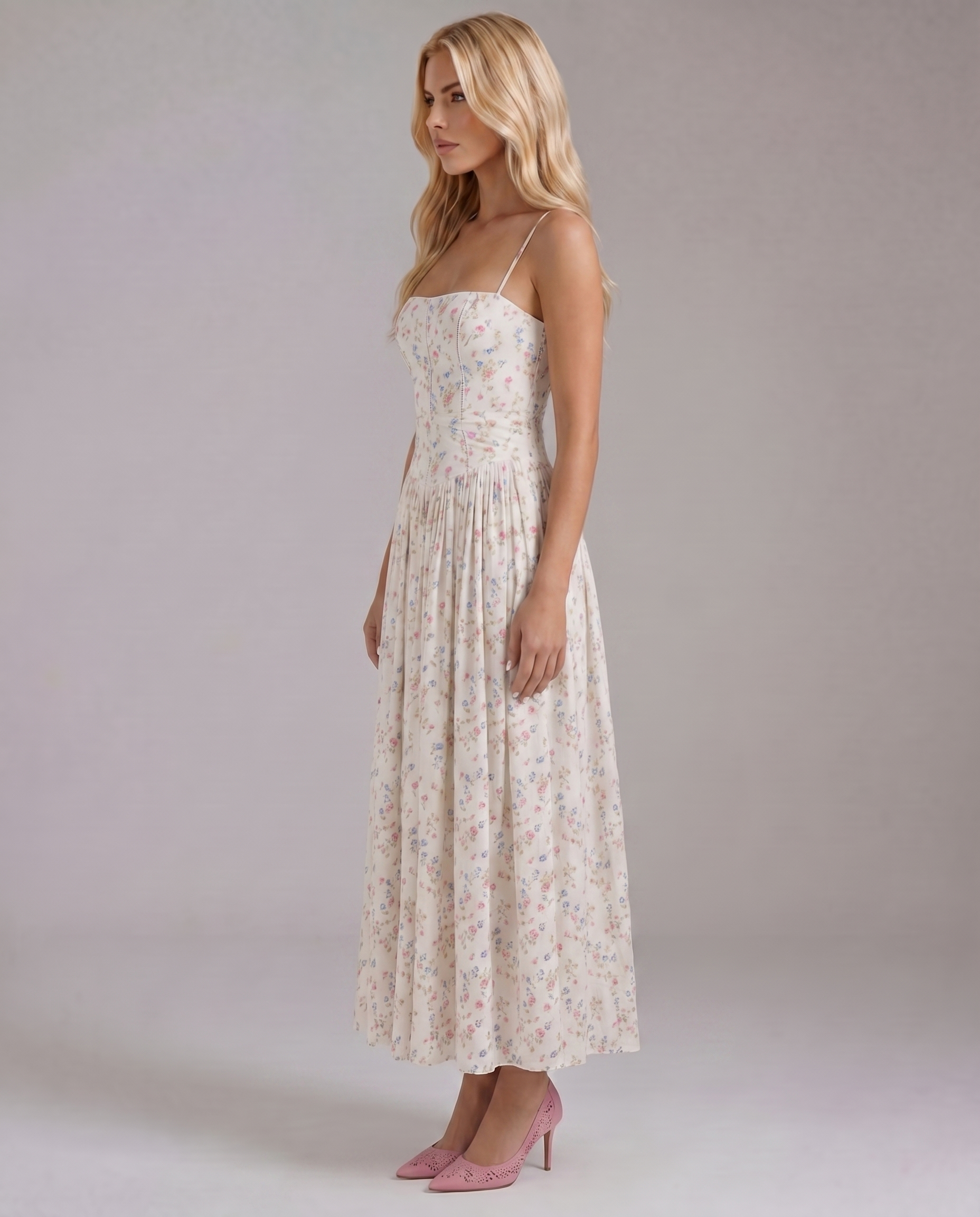 Robe midi femme décolleté droit bretelles fines – Image 3