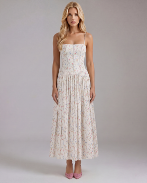 Robe midi femme décolleté droit bretelles fines