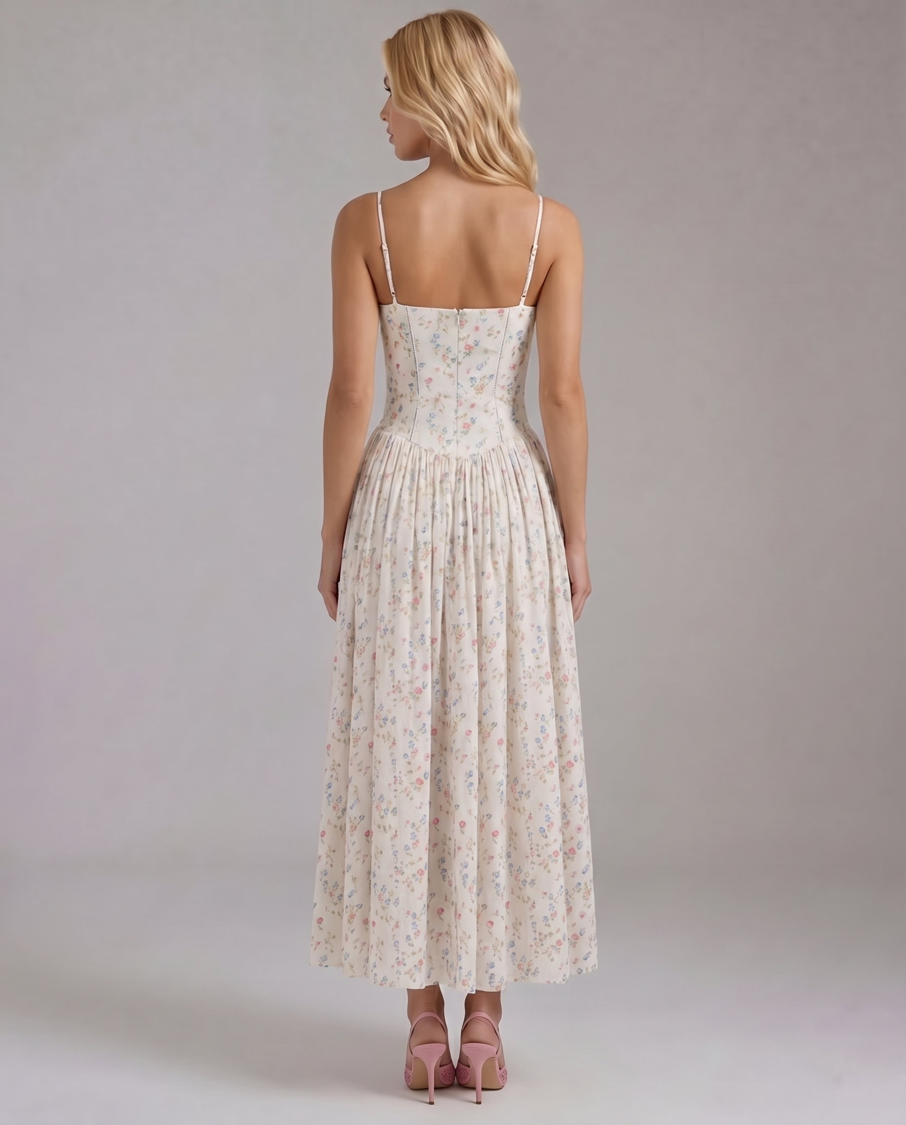 Robe midi femme décolleté droit bretelles fines – Image 4
