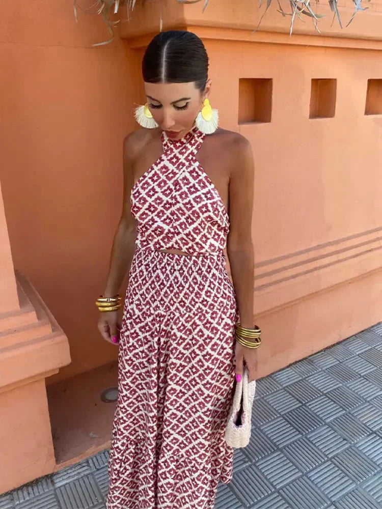 Robe femme longue motif géométrique découpe taille – Image 4