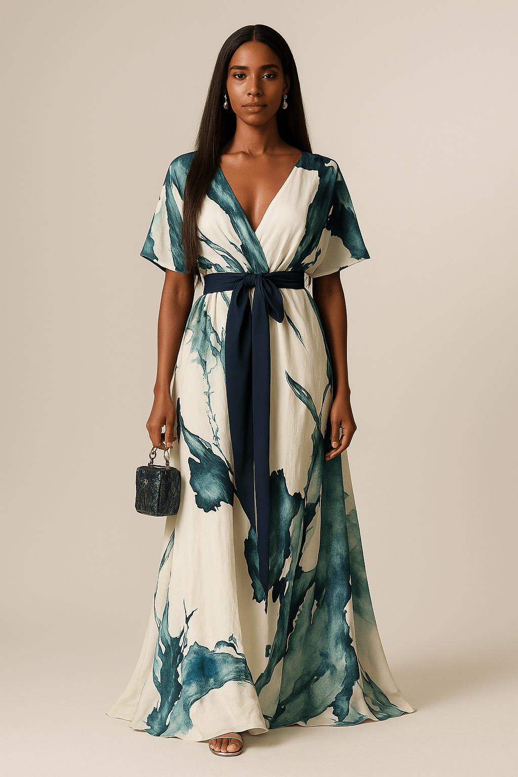 Robe femme encolure V ceinture nouée tissu léger