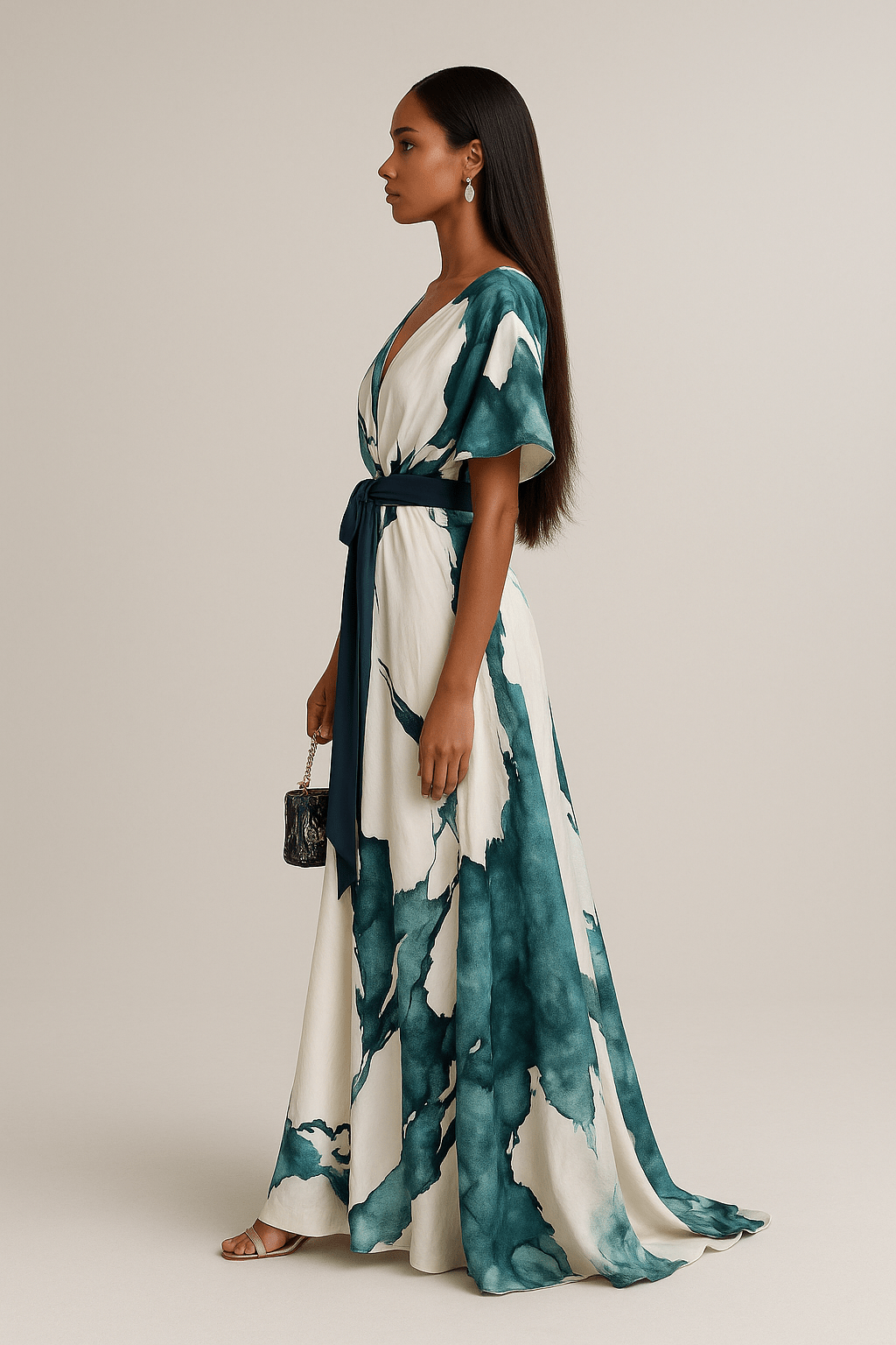 Robe femme encolure V ceinture nouée tissu léger – Image 2
