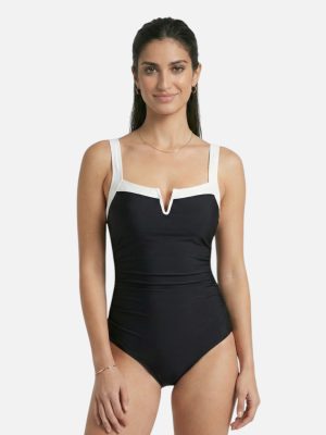 Maillot de bain femme une pièce col carré dos mi-hauteur