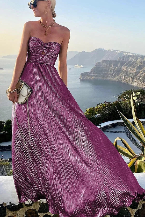 Robe femme soirée plissée aux reflets lumineux – Image 3