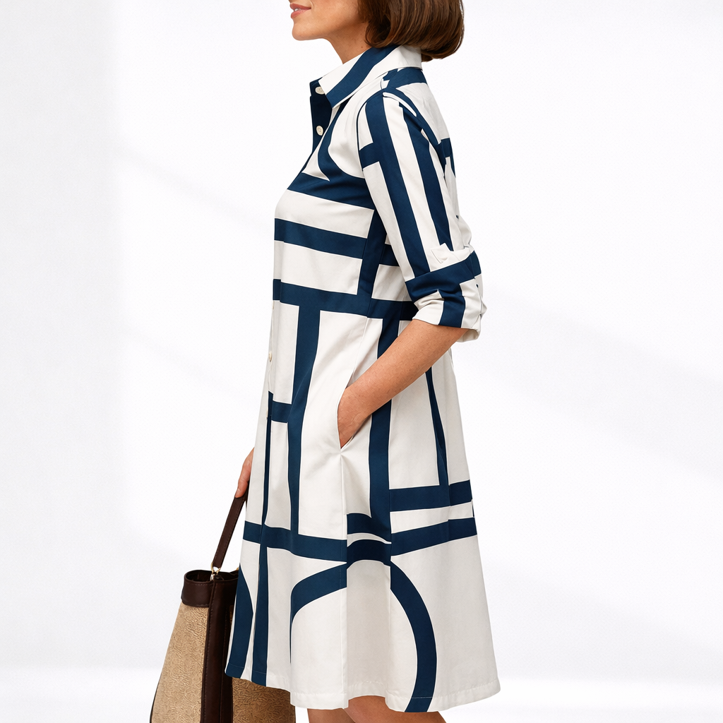 Robe midi femme col chemise motif géométrique – Image 2