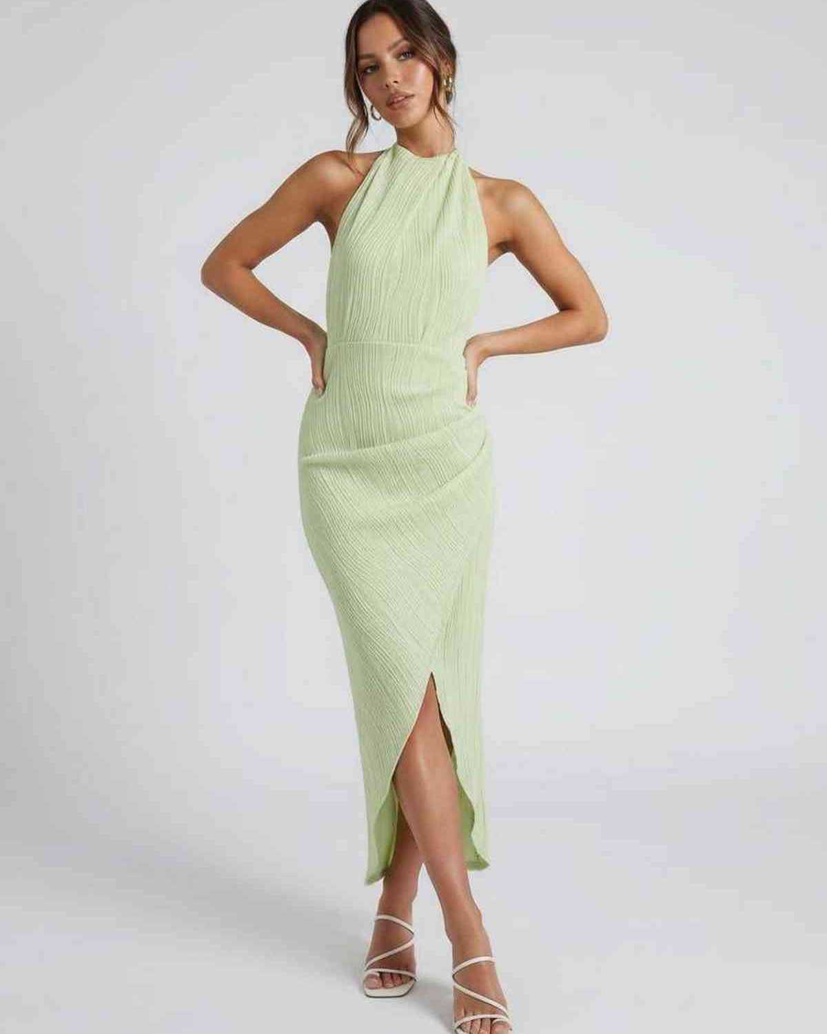 Robe femme col plissé fendu dos nu pour mariage et soirée – Image 5