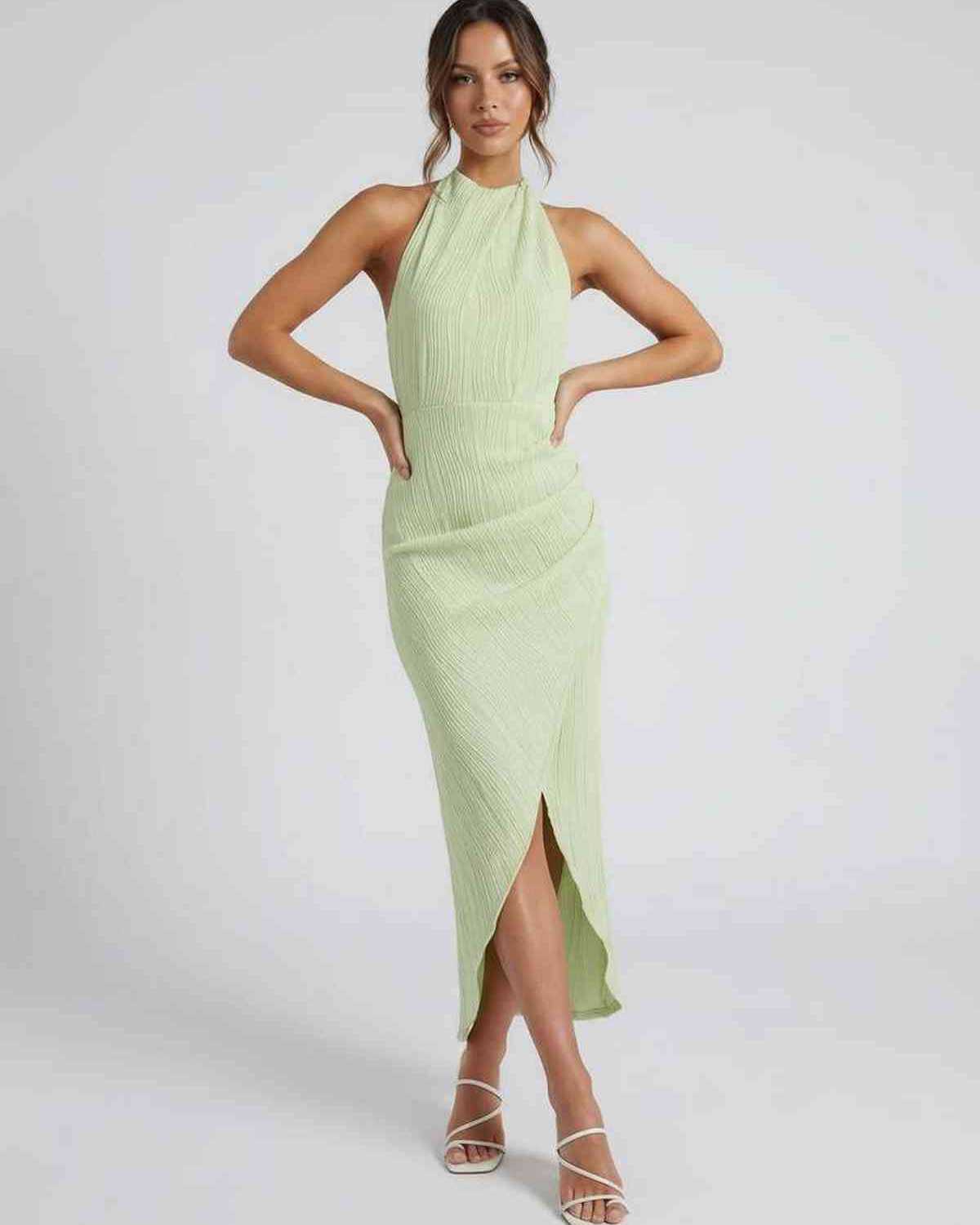 Robe femme col plissé fendu dos nu pour mariage et soirée – Image 4