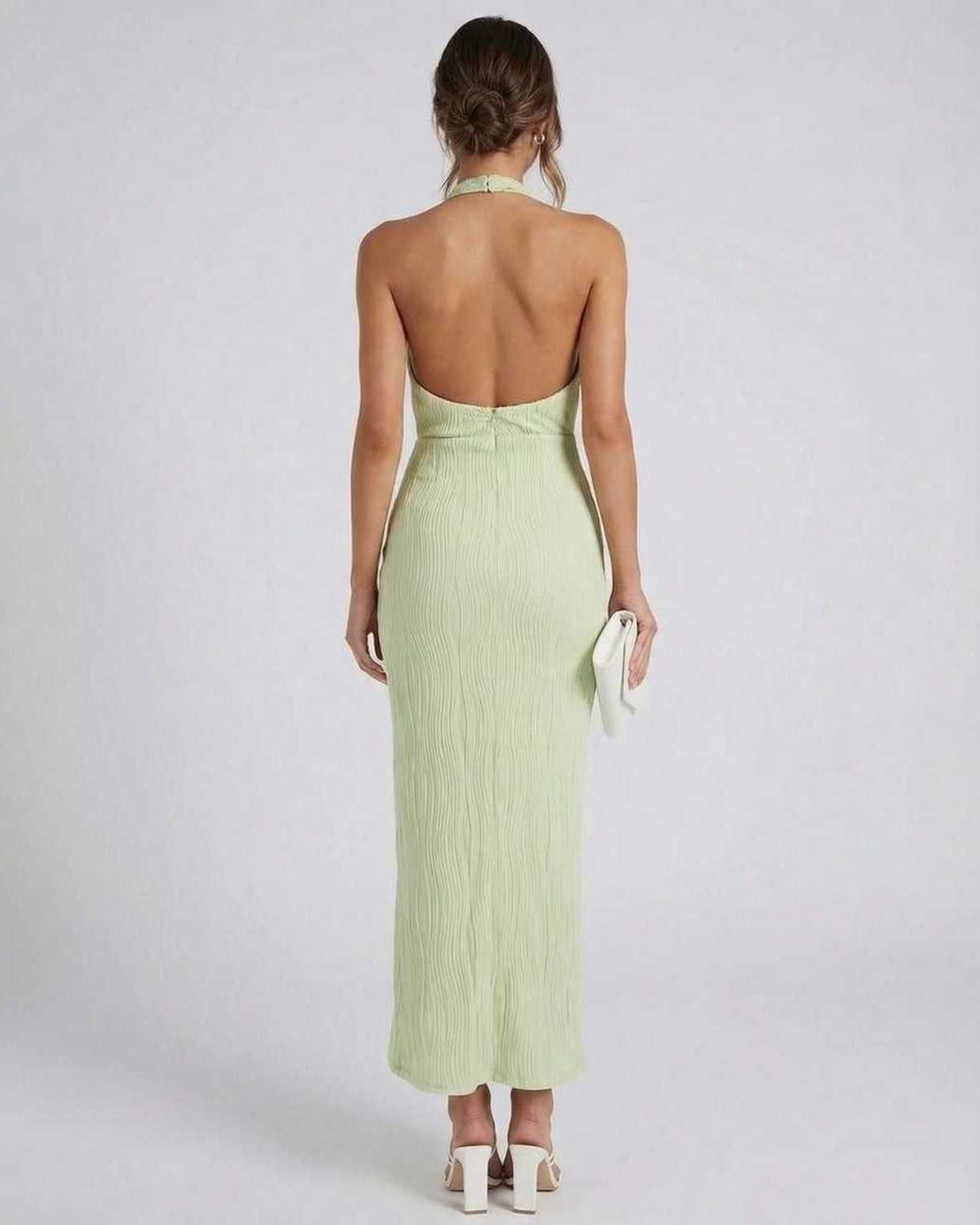 Robe femme col plissé fendu dos nu pour mariage et soirée – Image 2