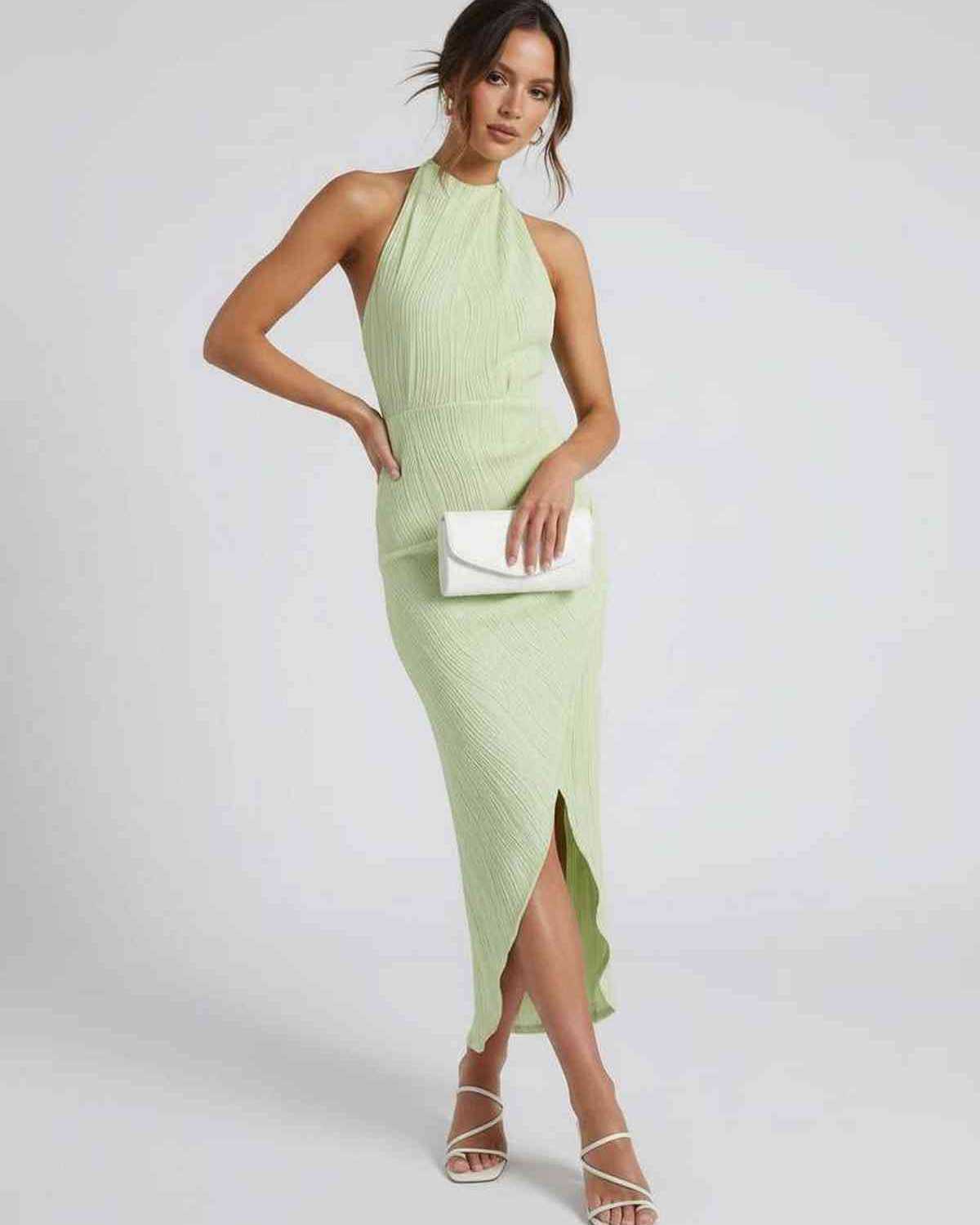 Robe femme col plissé fendu dos nu pour mariage et soirée – Image 6