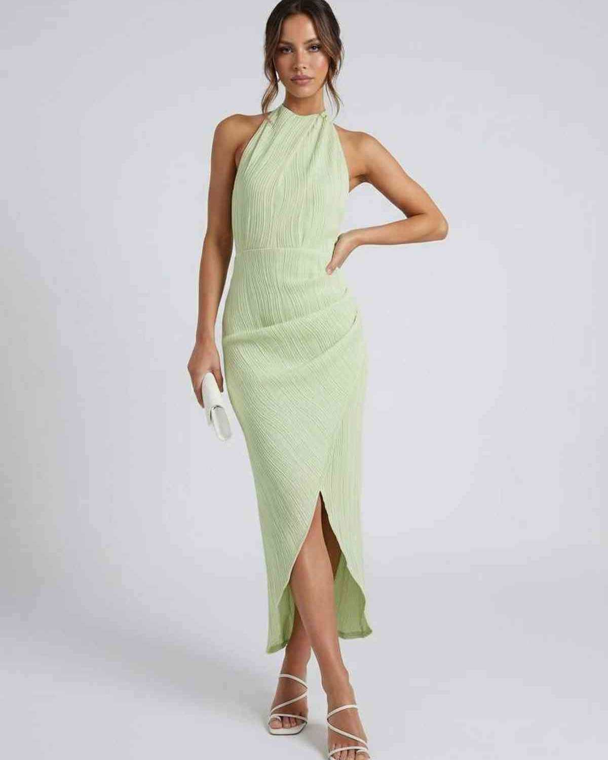 Robe femme col plissé fendu dos nu pour mariage et soirée – Image 3