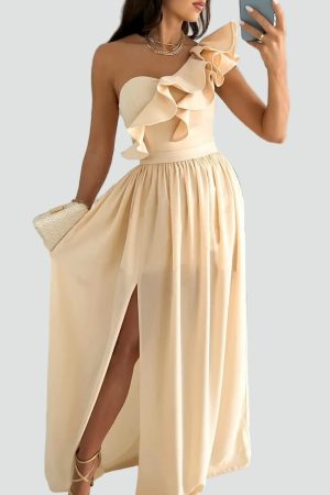 Robe femme longue soirée jupe évasée taille marquée
