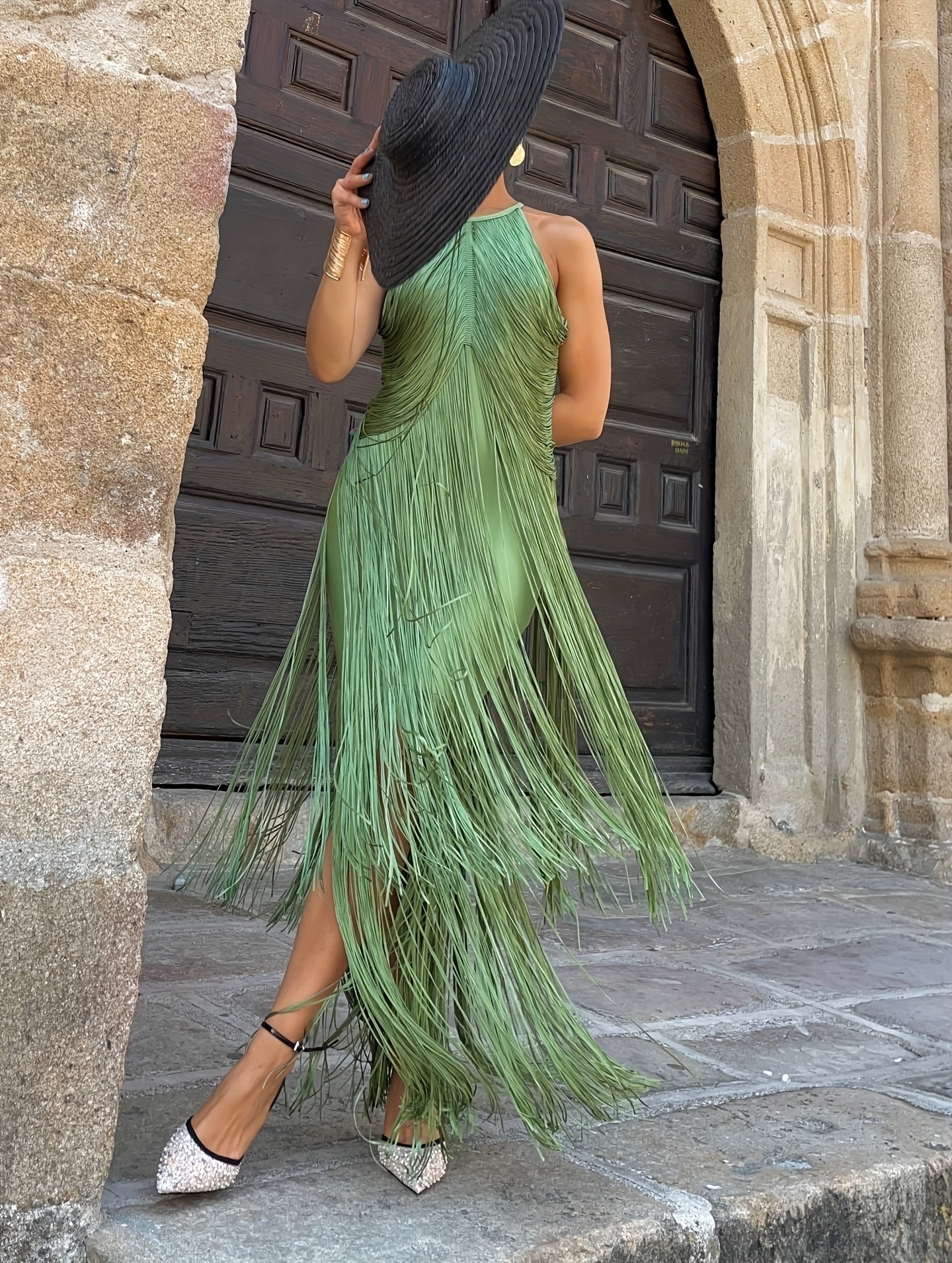 Robe femme soirée flecos multicouches coupe ajustée – Image 5